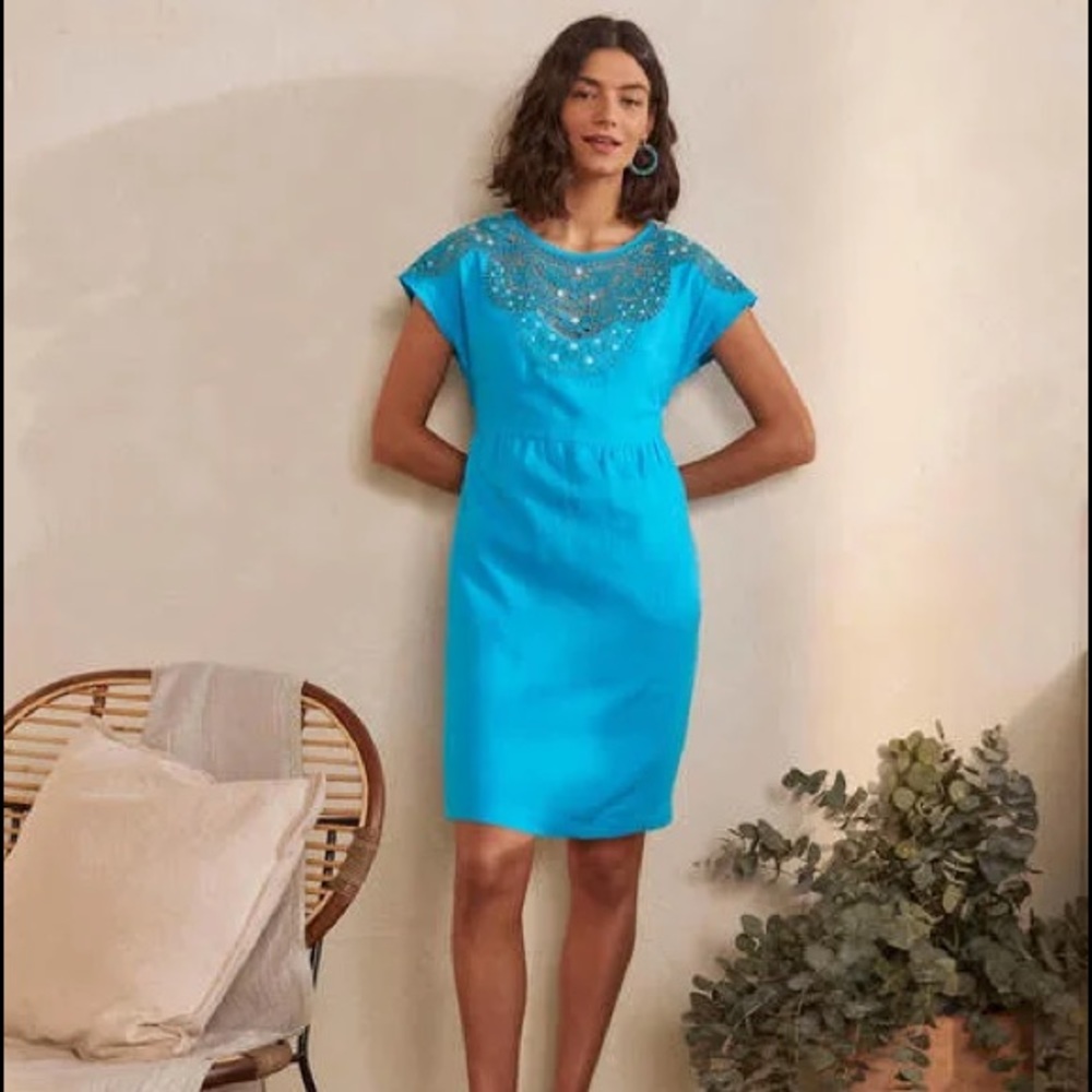 Fleur Embroidered Linen Dress - Blue Lagoon